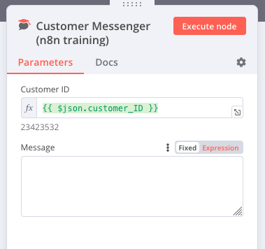 Edit the message field of the customer messenger node