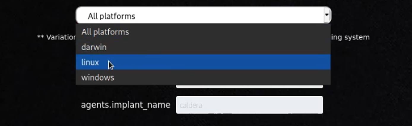 Caldera agent platform selection field Caldera agent platform selection field