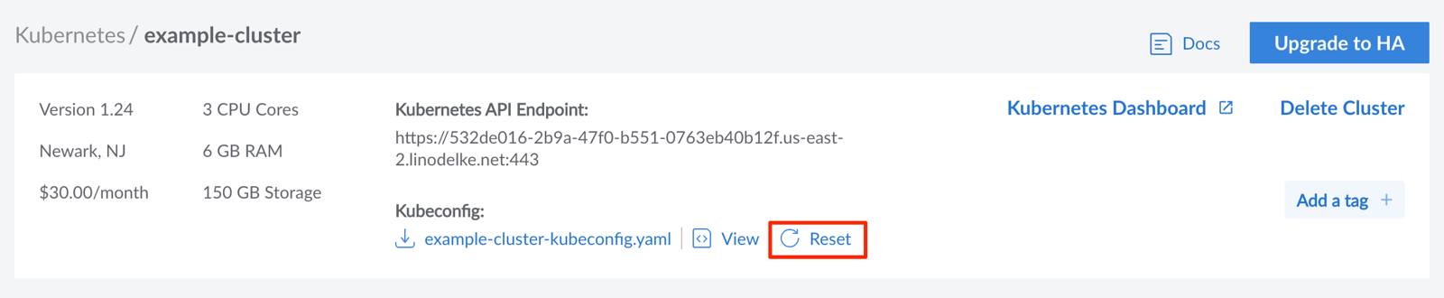 Cluster Kubeconfig Reset Cluster Kubeconfig Reset