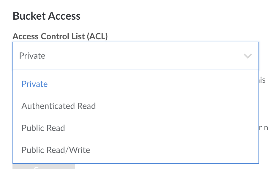 Object Storage Bucket Access Menu