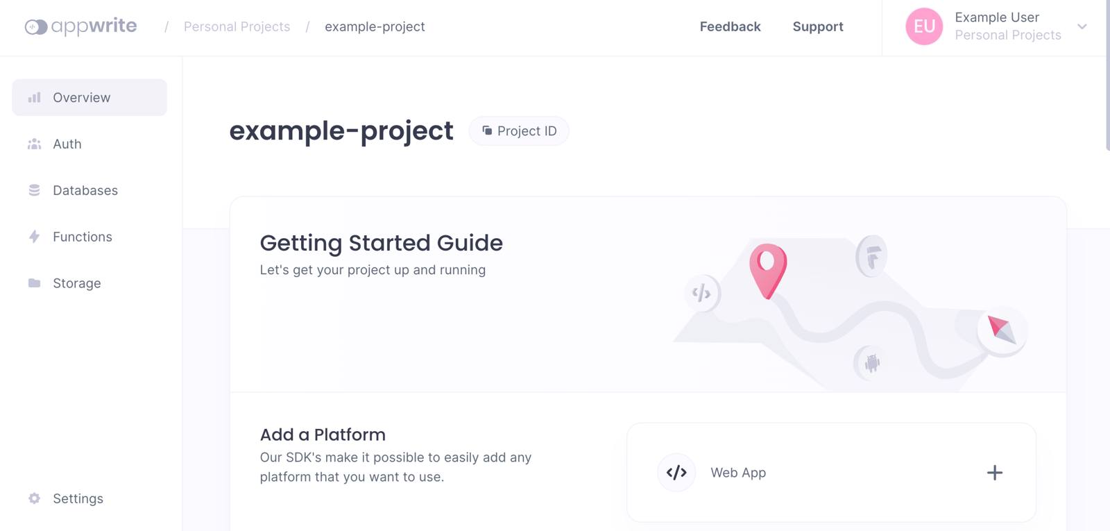 Screenshot of the Appwrite project screen Screenshot of the Appwrite project screen