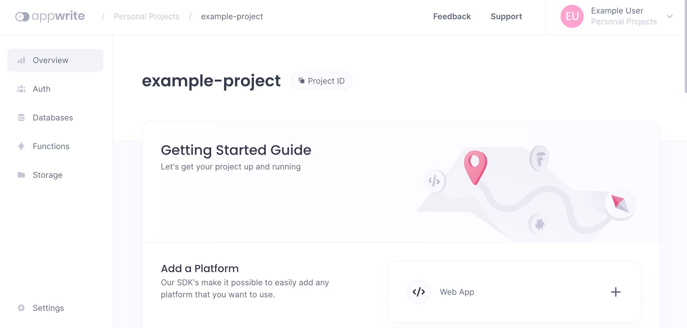 Screenshot of the Appwrite project screen Screenshot of the Appwrite project screen