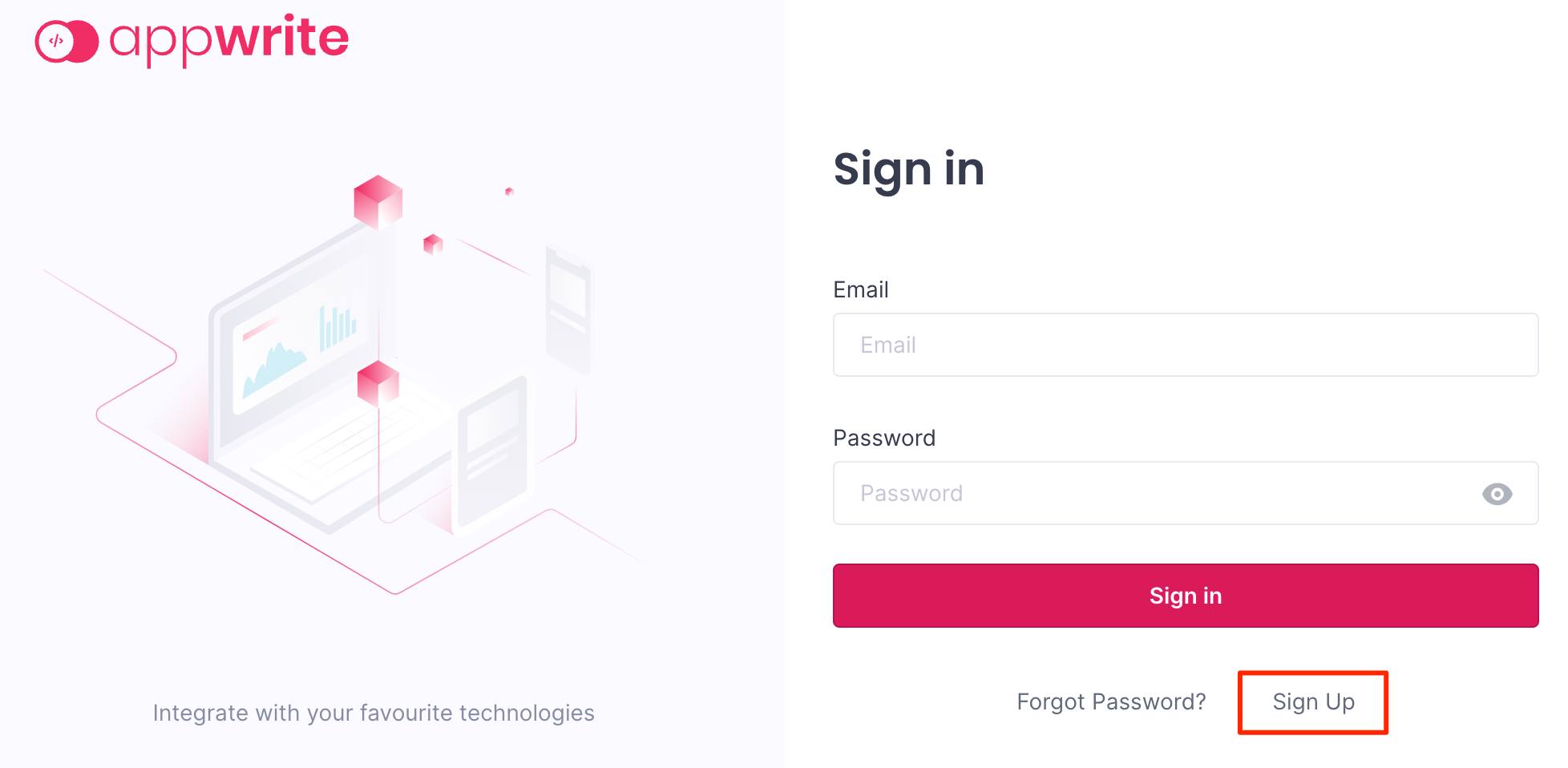 Screenshot of the Appwrite login page Screenshot of the Appwrite login page