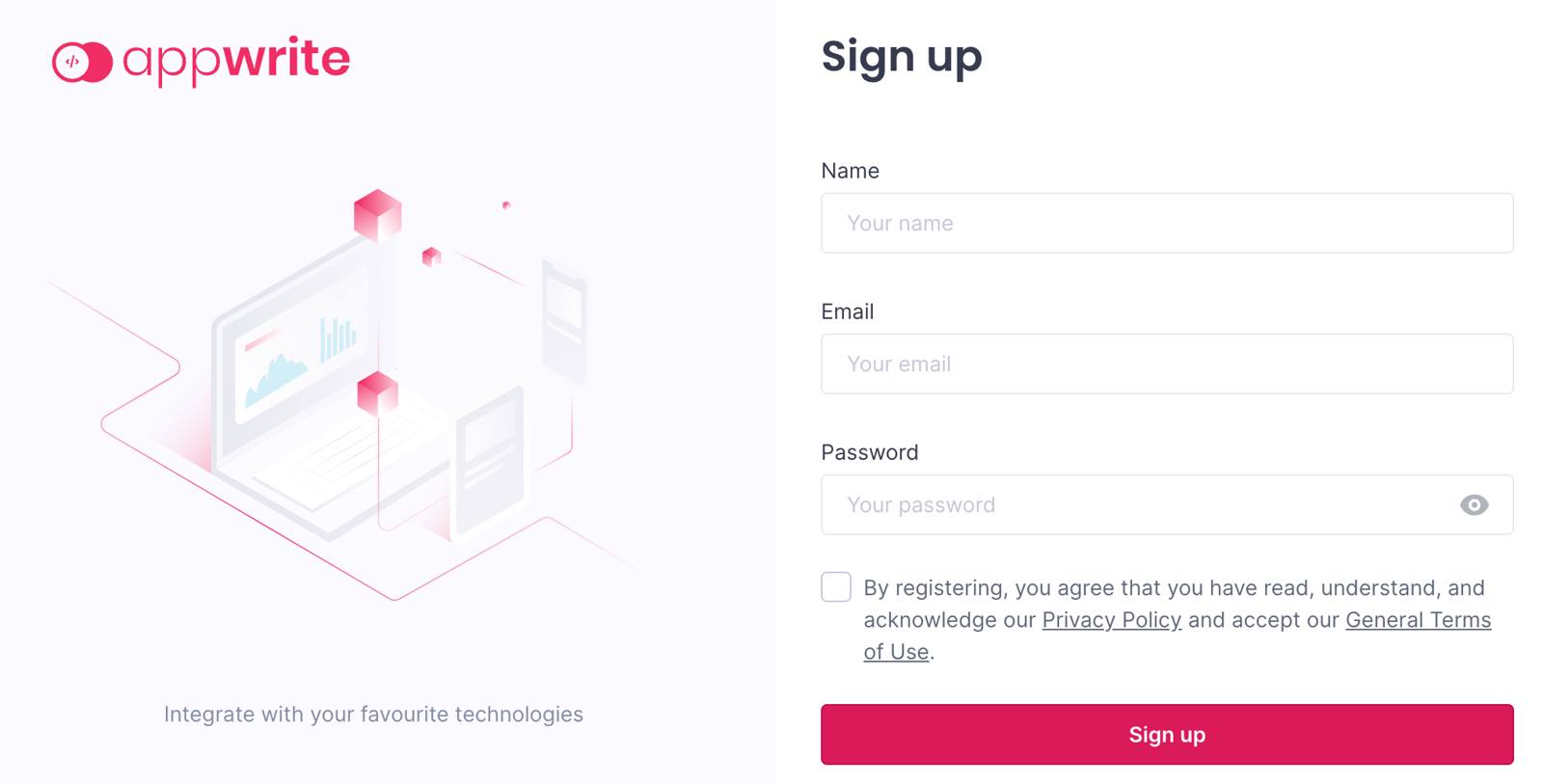 Screenshot of the Appwrite sign up page Screenshot of the Appwrite sign up page